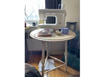 KENMORE SEWING MACHINE AND ACCESSORIES BUNDLE WITH ROUND CREAM COLORED TABLE