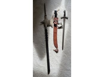 3 PC COLLECTION OF SWORD, AXE AND VINTAGE MACHETE