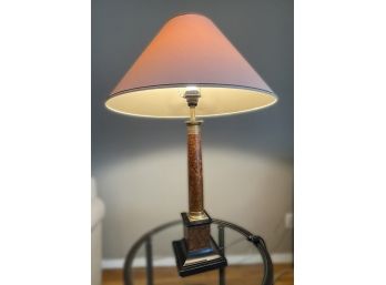 WOODEN TABLE LAMP WITH BRASS TRIM