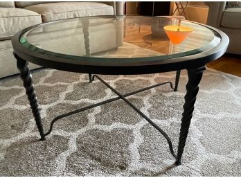 ROUND BEVELLED GLASS TOP COFFEE TABLE BY PIER 1