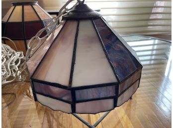 VINTAGE CEILING FIXTURE WITH BLUE AND LAVENDER SLAG GLASS