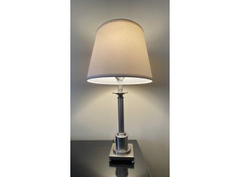 CHROME TABLE LAMP WITH CREAM COLORED SHADE
