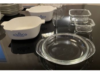 VINTAGE CORNING WARE BLUE AND CLEAR GLASS DISHES