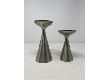 PAIR OF CHROME CANDLE HOLDERS