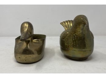 PAIR OF BRASS DUCK AND BIRD DISHES