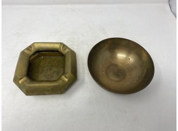 VINTAGE BRASS DISH AND ASHTRAY