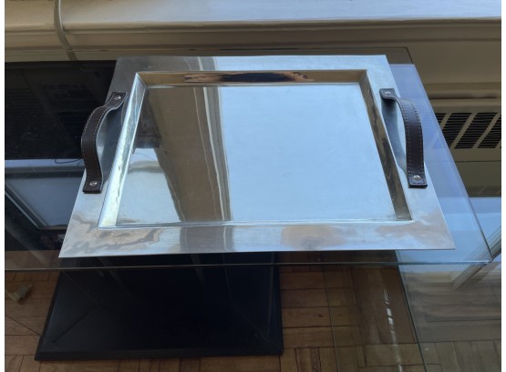 Stainless Steel Serving Tray With Leather Handles
