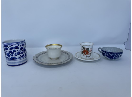 6 PC Mixed Set Of Fine Porcelain Mugs And Saucers