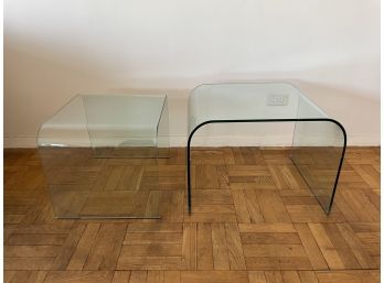 Vintage Pair Of Italian Glass Waterfall Nesting Tables By Sica