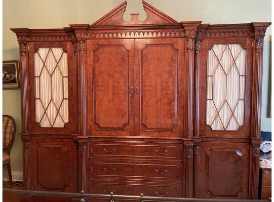Yew Wood Armoire With Side Cabinets-Made In England