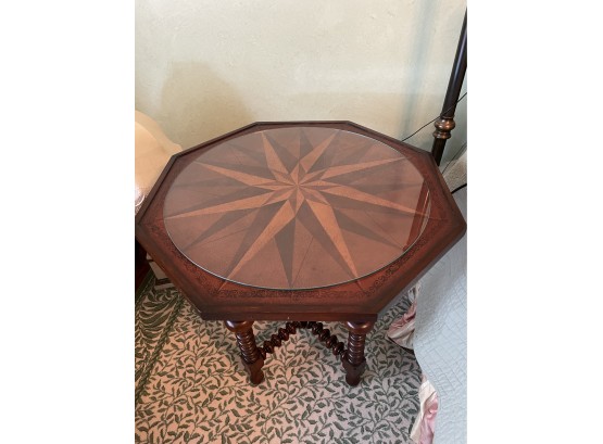 Octagonal End Table With Leather Top And Protective Glass
