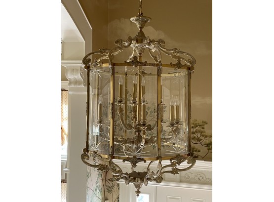 12 Light French Louis XV Style Gilt Bronze And Crystal Cylindrical Lantern Chandelier
