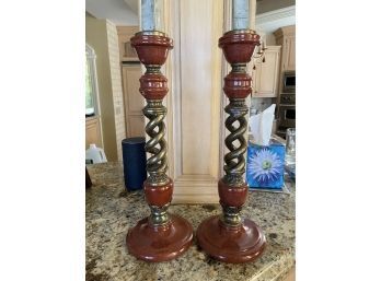 Pair Of Castilian Amber Twisted Candle Holders