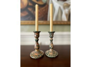 Vintage Pair Of Biagioli Gubbio Italian Candle Sticks
