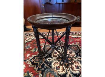 Maitland Smith Style-Regency Iron Brown Round Glass Top End Table