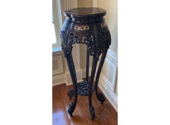 Vintage Rosewood Pedestal Table/Plant Stand With Mother Of Pearl Inlay