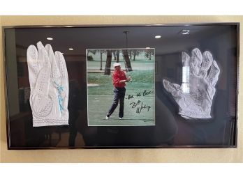 Framed Autographed Photo With Tournament Used Gloves Of DA Weibring, Miller Barber & George Archer