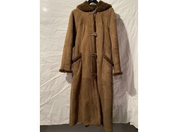 Vintage Hooded Shearling Leather Toggle Coat