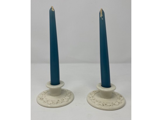 PAIR OF WEDGWOOD BARLASTON QUEENSWARE CANDLE STICK HOLDERS