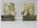 Pair Of Genuine Alabaster Horse Head Book Ends Carved In Italy