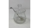 GLASS SUGAR JAR WITH SILVER PLATED SPOON