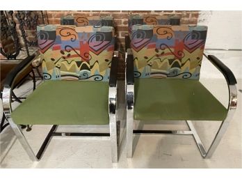 LOT OF 4 - JOAN MIRO-ESQUE UPHOLSTERED KNOLL BRNO FLAT BAR CHAIRS WITH ARMPADS