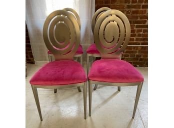 1980S SWIRLING DINING CHAIRS IN PINK VELVET NEW UPHOLSTERY