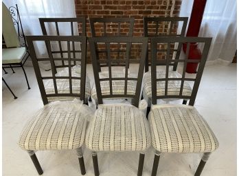 1980S REUPHOLSTERED CHECKERED DINING CHAIR-Set Of 6