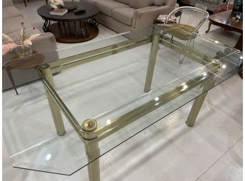 KARL SPRINGER HOLLYWOOD REGENCY STYLE BRASS AND GLASS DINING TABLE