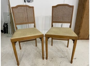 PAIR OF VINTAGE CANE BACK LEG O MATIC FOLDING CHAIRS