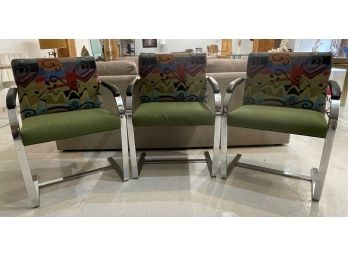 LOT OF 3 - JOAN MIRO-ESQUE UPHOLSTERED KNOLL BRNO FLAT BAR CHAIRS WITH ARMPADS