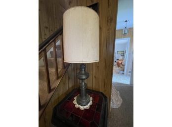 VINTAGE BRASS TABLE LAMP WITH CYLINDRICAL SHADE