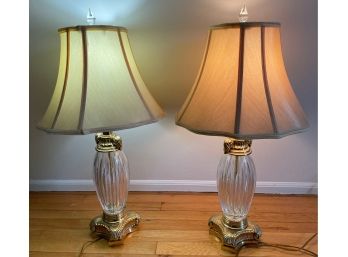 PR OF 24 PERCENT LEAD CRYSTAL AND BRASS TABLE LAMPS