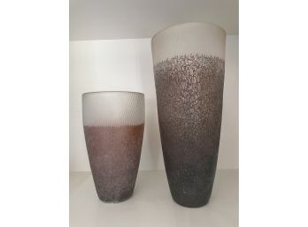 PR OF FROSTED AND TEXTURED GLASS VASES