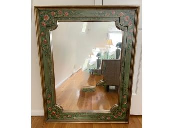 HAND PAINTED MIRROR W/FLORAL DESIGN AND GOLD GILT BORDERS