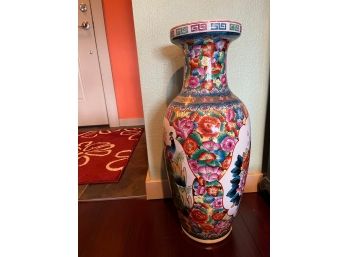 2ft Tall Ceramic Vase With Peacocks And Flowers