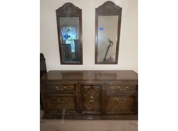 Vintage Wooden Dresser With Mirrors