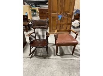 Vintage Wooden Arm Chair And Rocker