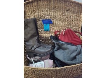 Covered Wicker Basket, Women's Purses And Shoes Size 8.5, Sketcher Tennis Shoes