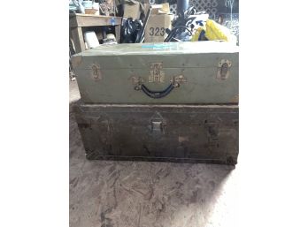 Vintage Trunks, Wooden Storage Bin, 3 Child-size Life Vests  And Outdoor Decorative Items