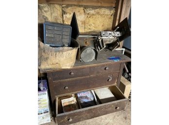 Wooden Dresser And Metal Items