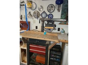 Craftsman Table Saw, Saw Blades, Fishing Lures, Tackle Box And Tools