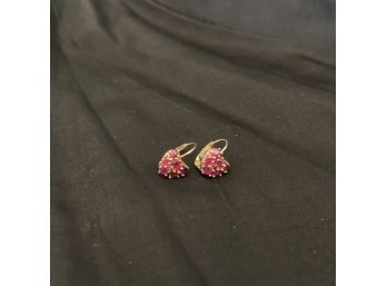 10k Gold With Rubies Heart Earrings
