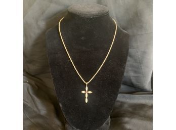 14k Gold Cross Necklace With Small Ruby Center