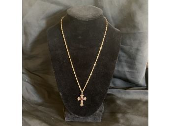 9k 375 Cross With Garnet Necklace