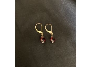 14k Mexico Gold Garnet Teardrop Earrings