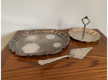Silver Plated Trays And Cake Server