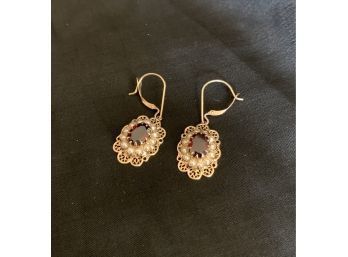 10k Gold Garnet With Pearl? Surround Earrings