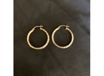 14k Gold Diamond Cut Hoop Earrings