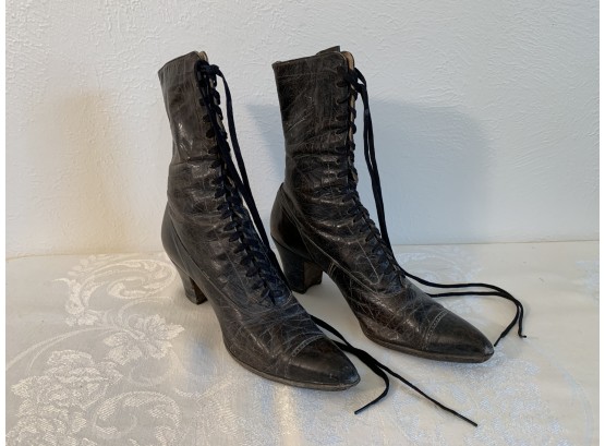Early 1900s Victorian Style Black Leather Boots